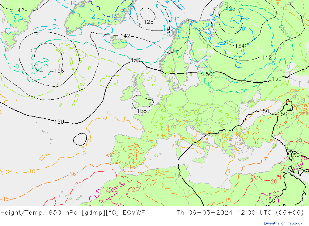 Z500/Rain (+SLP)/Z850 ECMWF 星期四 09.05.2024 12 UTC