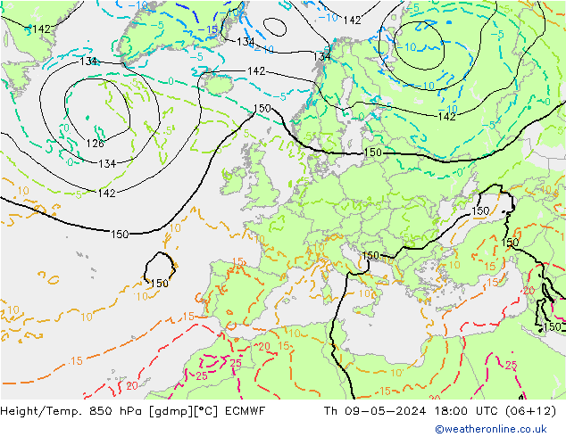 Height/Temp. 850 hPa ECMWF gio 09.05.2024 18 UTC