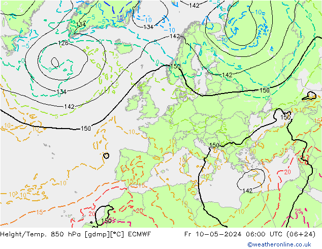 Hoogte/Temp. 850 hPa ECMWF vr 10.05.2024 06 UTC