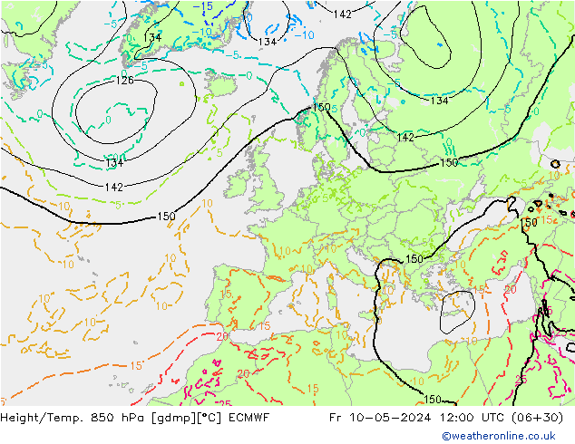 Z500/Regen(+SLP)/Z850 ECMWF vr 10.05.2024 12 UTC