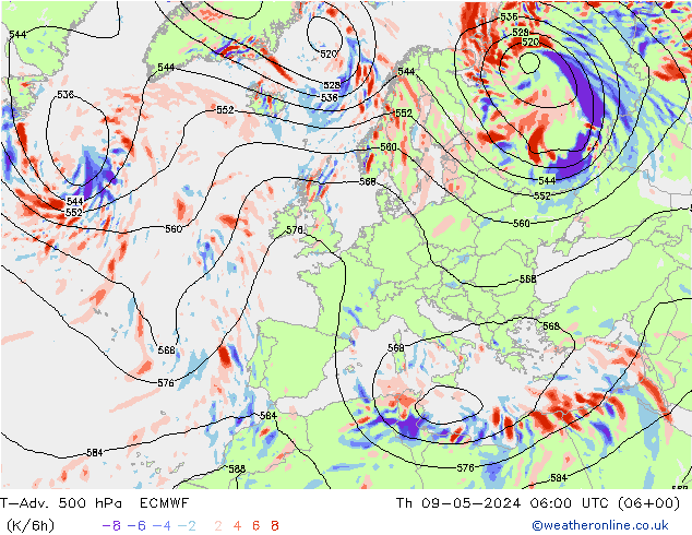 T-Adv. 500 hPa ECMWF Per 09.05.2024 06 UTC