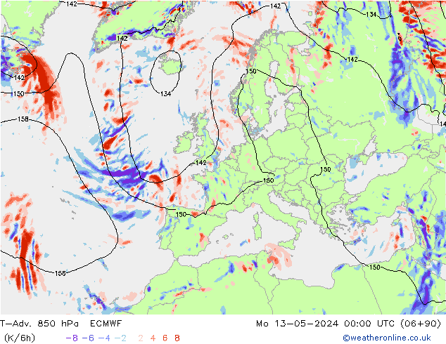 T-Adv. 850 hPa ECMWF ma 13.05.2024 00 UTC