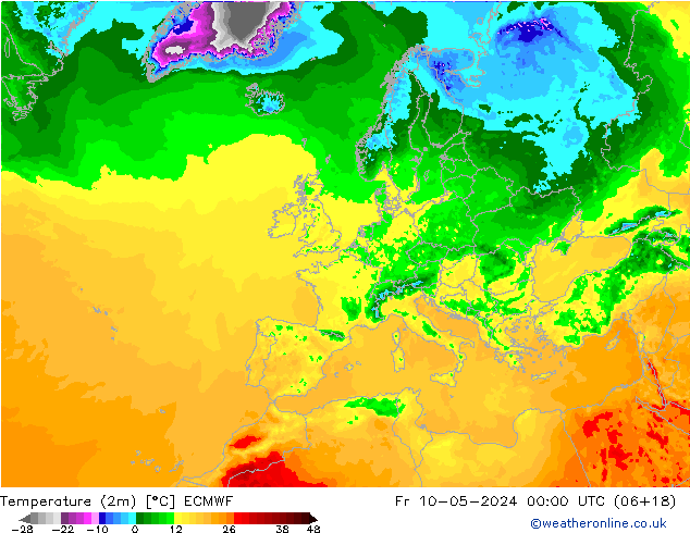 Temperature (2m) ECMWF Fr 10.05.2024 00 UTC