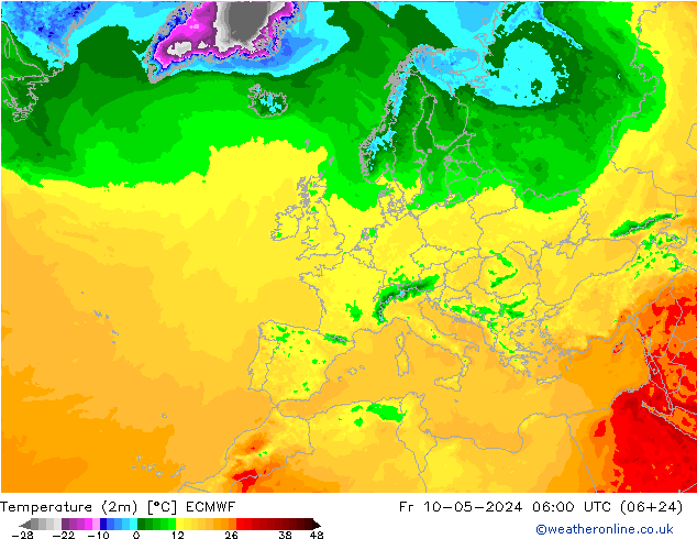 Temperatura (2m) ECMWF ven 10.05.2024 06 UTC