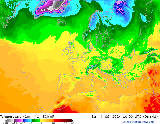 Temperature (2m) ECMWF Sa 11.05.2024 00 UTC