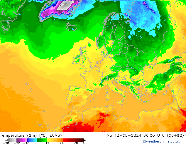 Sıcaklık Haritası (2m) ECMWF Pzt 13.05.2024 00 UTC