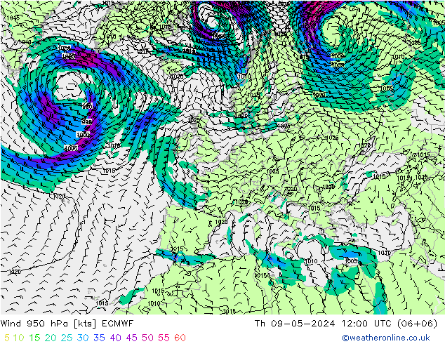风 950 hPa ECMWF 星期四 09.05.2024 12 UTC