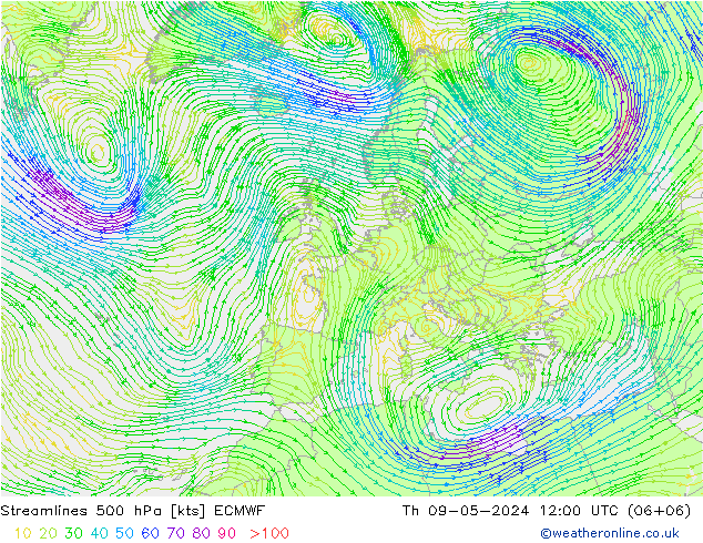 风 500 hPa ECMWF 星期四 09.05.2024 12 UTC