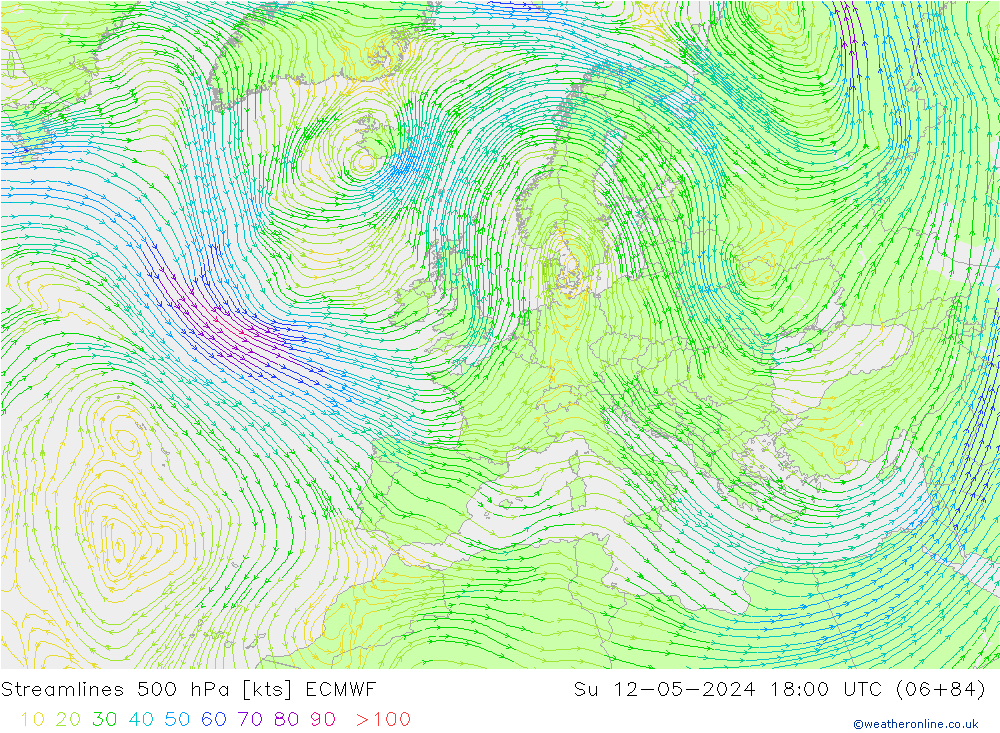 Rüzgar 500 hPa ECMWF Paz 12.05.2024 18 UTC