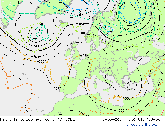 Z500/Rain (+SLP)/Z850 ECMWF ven 10.05.2024 18 UTC