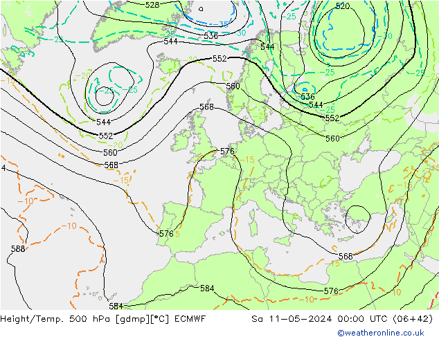 Height/Temp. 500 hPa ECMWF Sa 11.05.2024 00 UTC