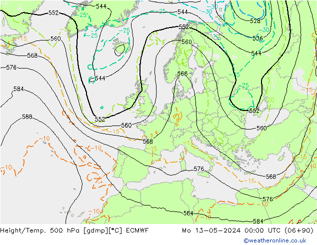 Height/Temp. 500 hPa ECMWF 星期一 13.05.2024 00 UTC