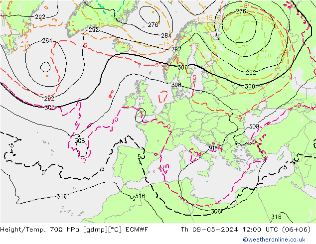 Height/Temp. 700 hPa ECMWF 星期四 09.05.2024 12 UTC