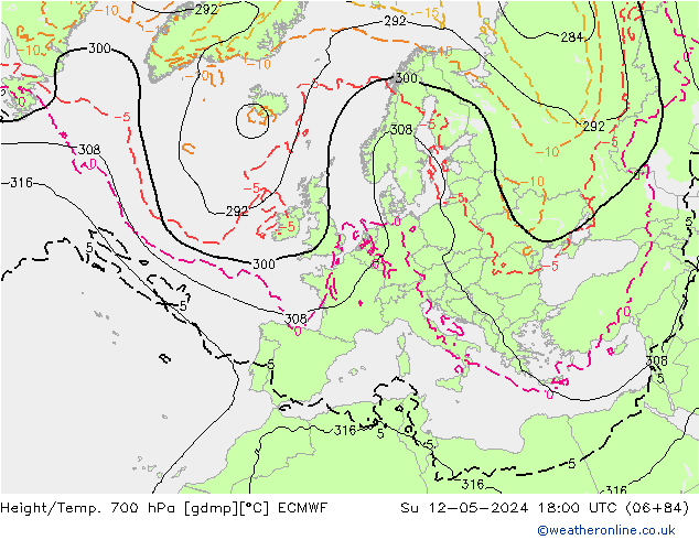 Hoogte/Temp. 700 hPa ECMWF zo 12.05.2024 18 UTC