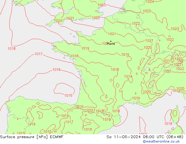 приземное давление ECMWF сб 11.05.2024 06 UTC