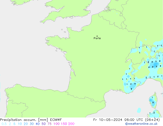 Precipitation accum. ECMWF Fr 10.05.2024 06 UTC