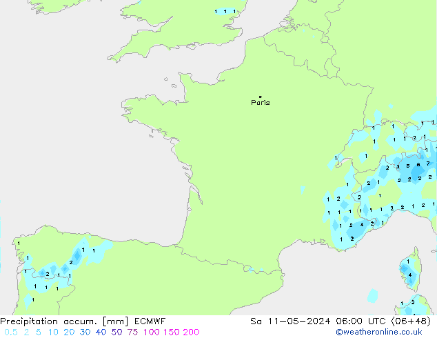 Precipitation accum. ECMWF Sa 11.05.2024 06 UTC