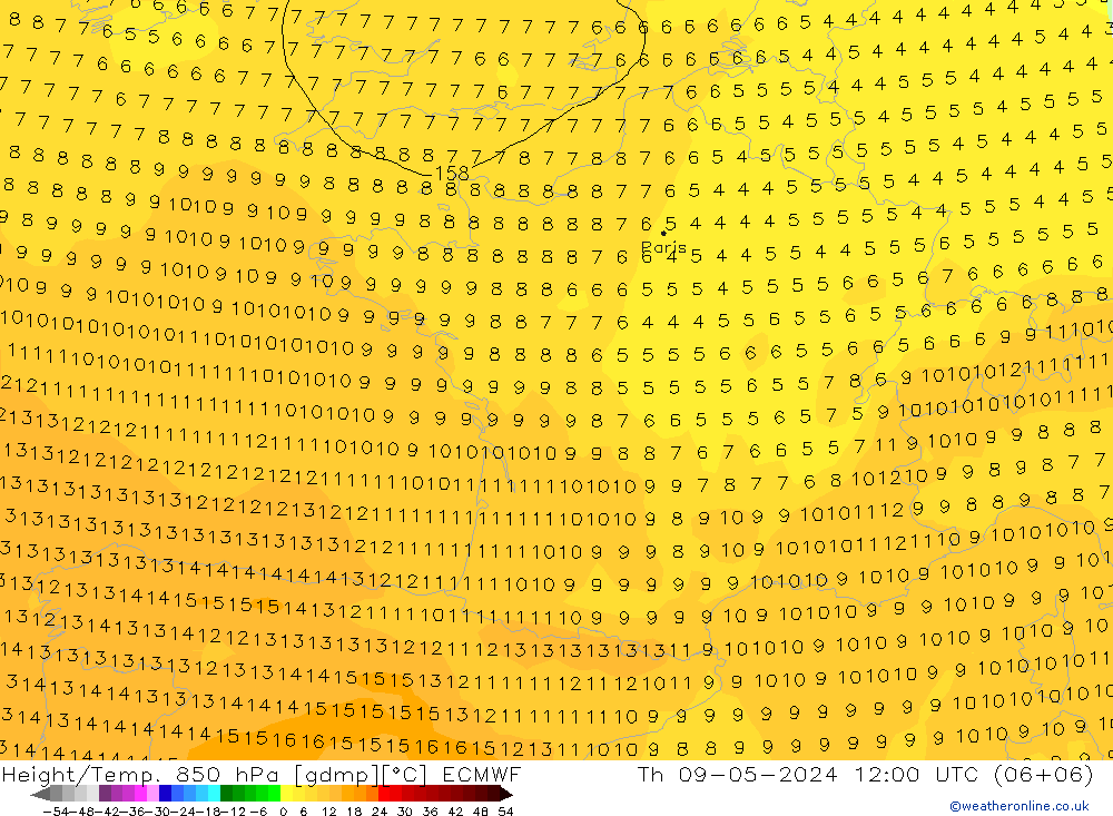 Z500/Rain (+SLP)/Z850 ECMWF  09.05.2024 12 UTC