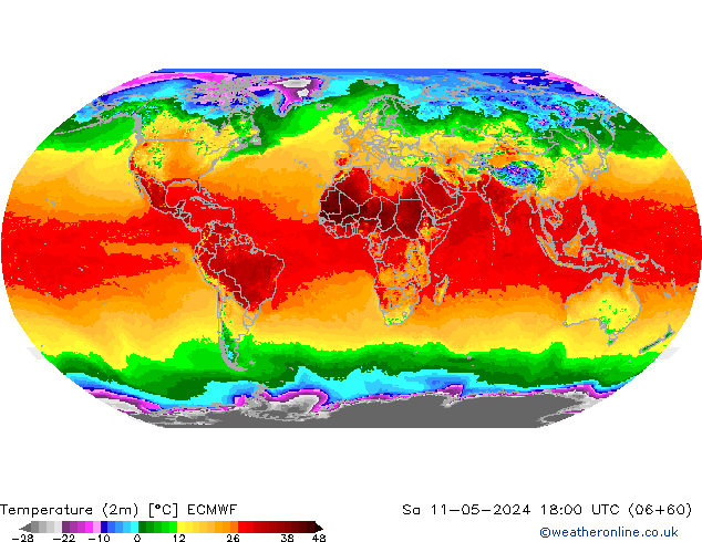 Temperature (2m) ECMWF Sa 11.05.2024 18 UTC