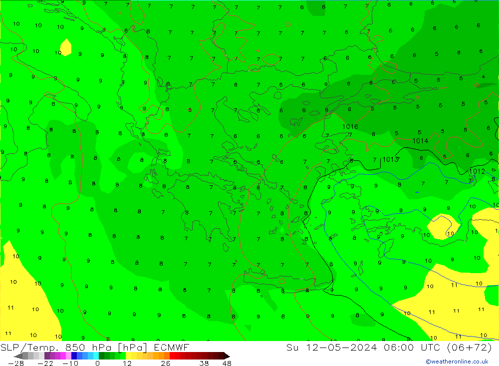 SLP/Temp. 850 hPa ECMWF dom 12.05.2024 06 UTC