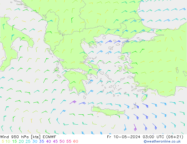 Wind 950 hPa ECMWF Pá 10.05.2024 03 UTC