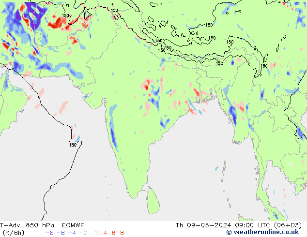 T-Adv. 850 hPa ECMWF Čt 09.05.2024 09 UTC