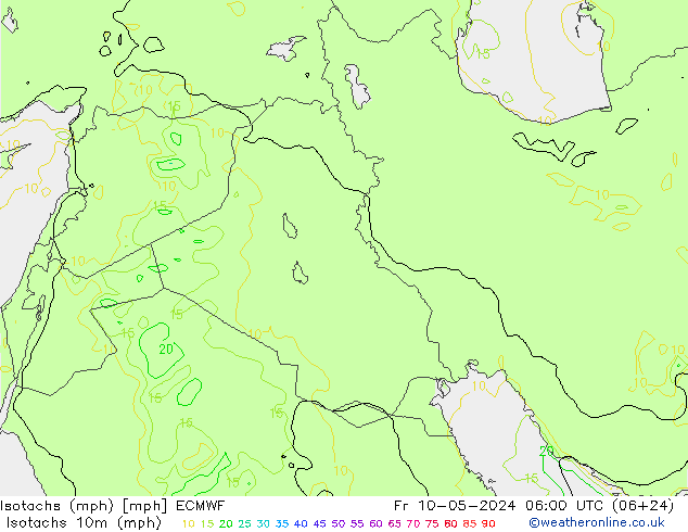 Isotachs (mph) ECMWF ven 10.05.2024 06 UTC
