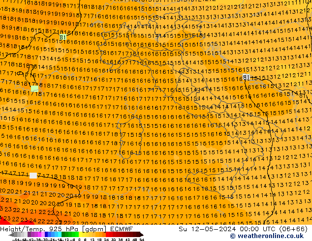 Hoogte/Temp. 925 hPa ECMWF zo 12.05.2024 00 UTC