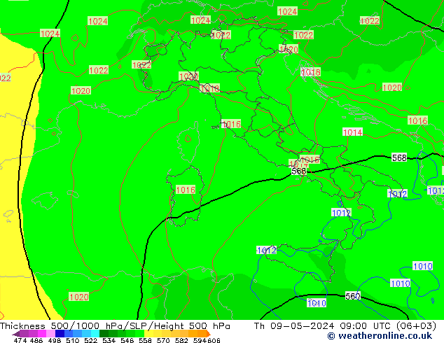 Thck 500-1000hPa ECMWF Čt 09.05.2024 09 UTC