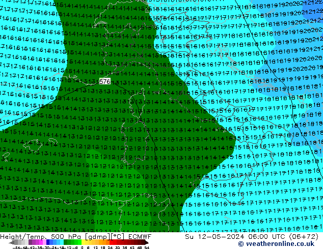 Z500/Rain (+SLP)/Z850 ECMWF Su 12.05.2024 06 UTC