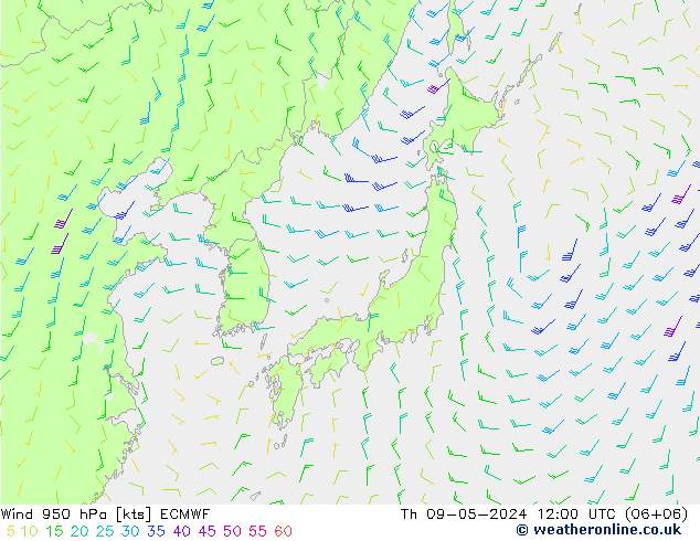 wiatr 950 hPa ECMWF czw. 09.05.2024 12 UTC