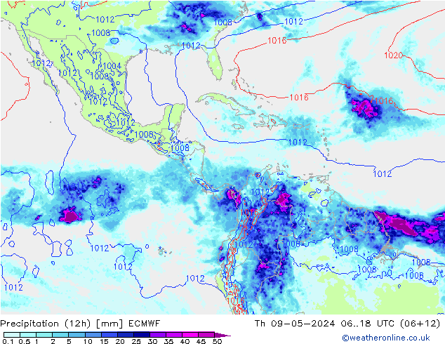 Precipitation (12h) ECMWF Th 09.05.2024 18 UTC