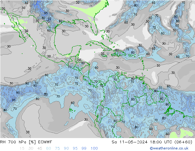 Humidité rel. 700 hPa ECMWF sam 11.05.2024 18 UTC
