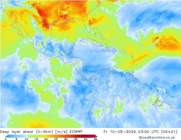 Deep layer shear (0-6km) ECMWF pt. 10.05.2024 03 UTC