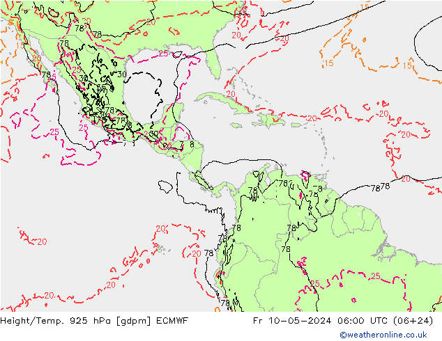 Yükseklik/Sıc. 925 hPa ECMWF Cu 10.05.2024 06 UTC