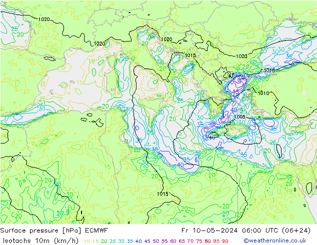 Isotachen (km/h) ECMWF vr 10.05.2024 06 UTC