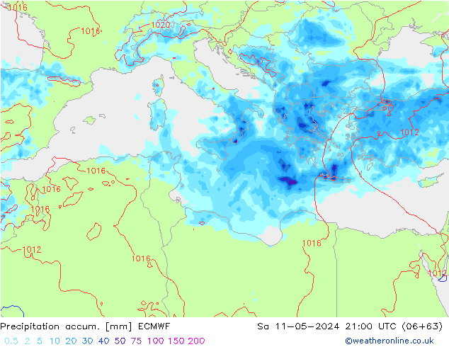 Precipitation accum. ECMWF Sa 11.05.2024 21 UTC