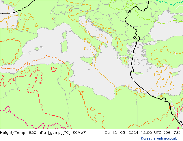 Z500/Rain (+SLP)/Z850 ECMWF Su 12.05.2024 12 UTC