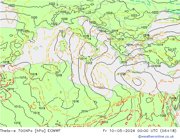 Theta-e 700hPa ECMWF Fr 10.05.2024 00 UTC