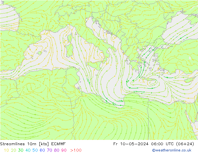 Linea di flusso 10m ECMWF ven 10.05.2024 06 UTC