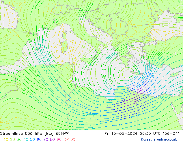 Streamlines 500 hPa ECMWF Fr 10.05.2024 06 UTC