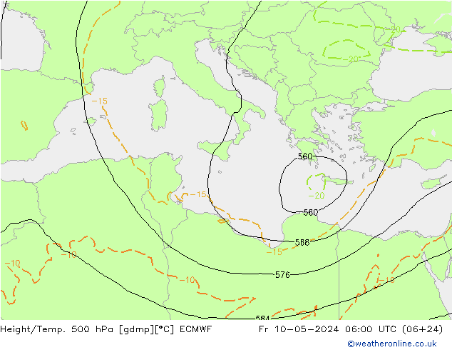Height/Temp. 500 hPa ECMWF Fr 10.05.2024 06 UTC