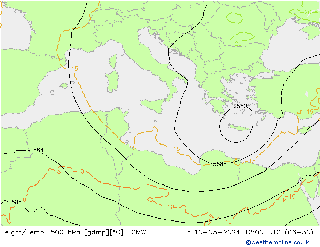 Z500/Regen(+SLP)/Z850 ECMWF vr 10.05.2024 12 UTC