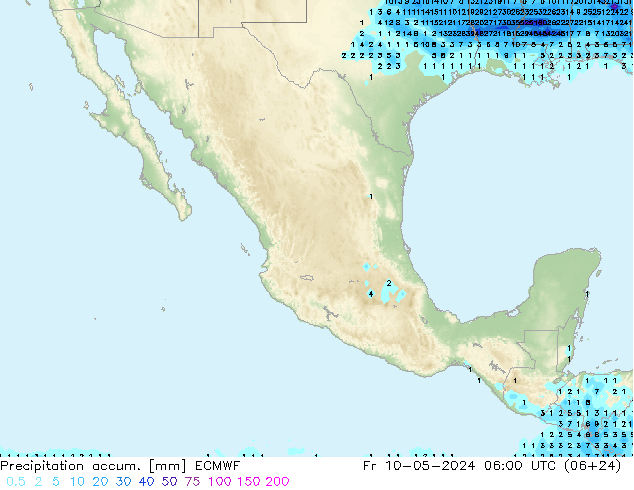 Precipitación acum. ECMWF vie 10.05.2024 06 UTC