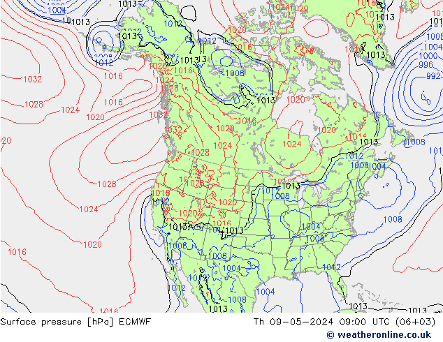 Atmosférický tlak ECMWF Čt 09.05.2024 09 UTC