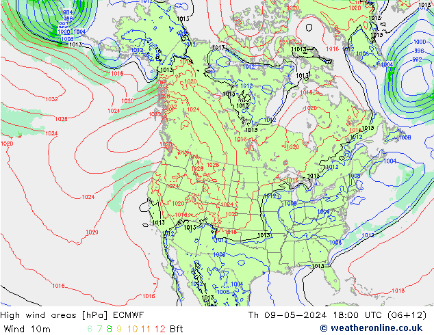 yüksek rüzgarlı alanlar ECMWF Per 09.05.2024 18 UTC