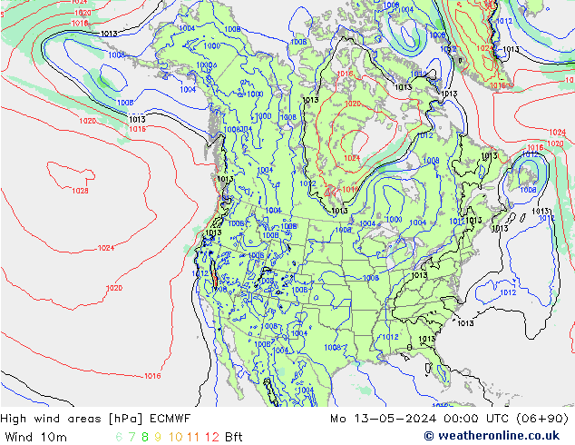 High wind areas ECMWF Mo 13.05.2024 00 UTC