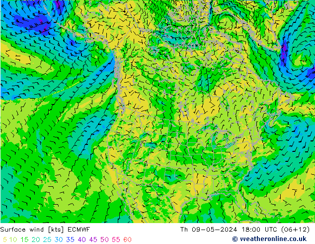 Surface wind ECMWF Th 09.05.2024 18 UTC