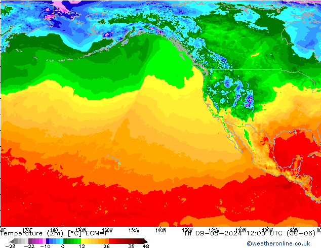 Temperatuurkaart (2m) ECMWF do 09.05.2024 12 UTC