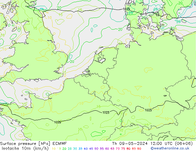 Isotachen (km/h) ECMWF Do 09.05.2024 12 UTC